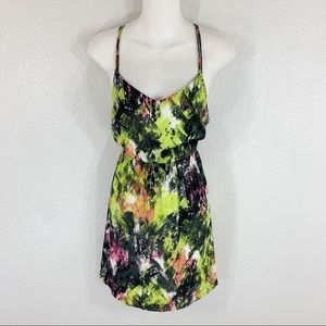 Bar III paint splatter blouson strappy back dress